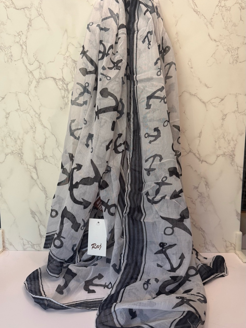 NWT Raj Anchor Print Lightweight Scarf in White and Black